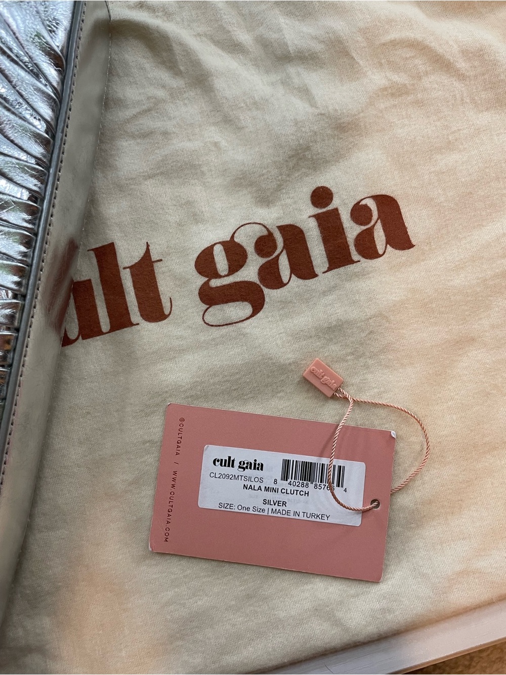 cult gaia Silver Metallic Pleated Shell Clutch - Picture 4 of 6